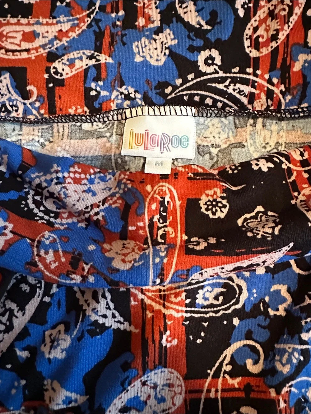 LuLaRoe Blue, Red and Black Paisley Maxi Skirt